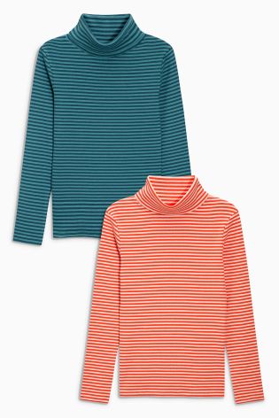 Orange/Teal Stripe Rib Long Sleeve Roll Neck Two Pack (3-16yrs)